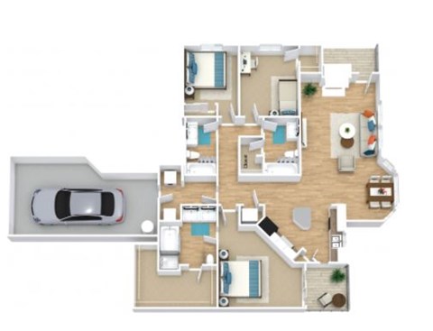 Floor plan for 3 beds, 3 baths, 1610 sqft